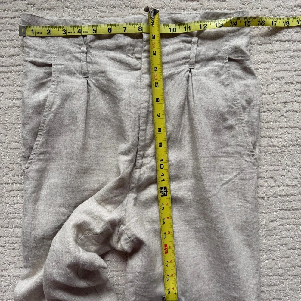 Reformation Oatmeal Beige 100% Linen Pleated High Rise Tapered Pants Size 4